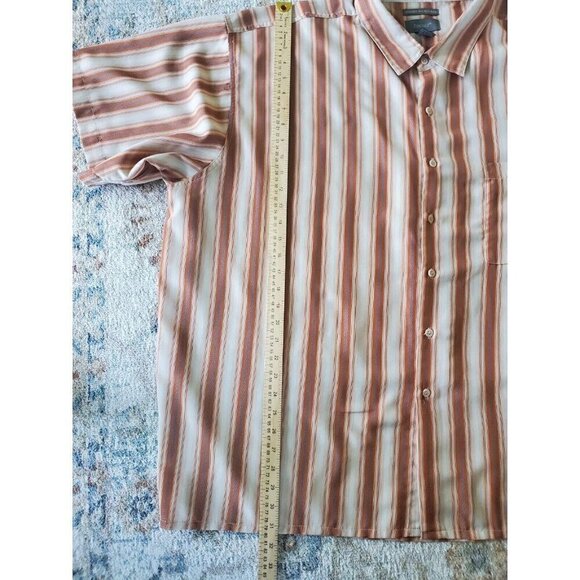 Bruno Shirt Mens Size 4x Short Sleeve Button Sueded Microfiber Striped Orange - Picture 11 of 12